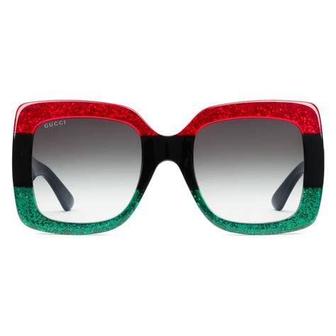 gucci black green and red square frame sunglasses|gucci 56mm square sunglasses.